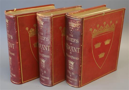 Fraser, William Sir - The Chiefs of Grant, 3 vols, qto, morocco gilt, spines scuffed, Edinburgh 1833; Barron, James -